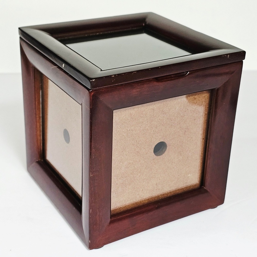 Vintage Bombay Wooden Photo Cube Keepsake Box Dark Mahogany 5 Picture Frames